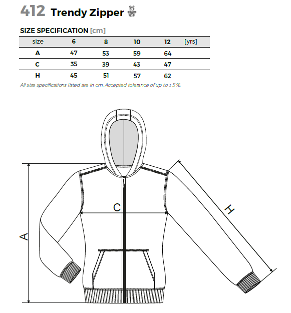 tabulka velikostí dětská mikina