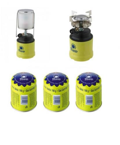 Cestovní set piezo (vařič,lampa,kartuš 3x) MEVA