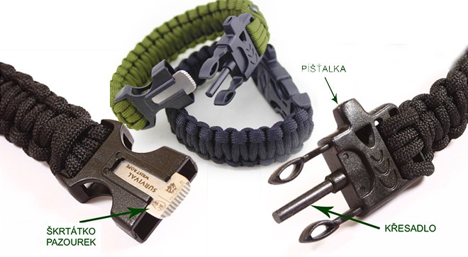 Náramek PARACORD 4v1 oliv zelená