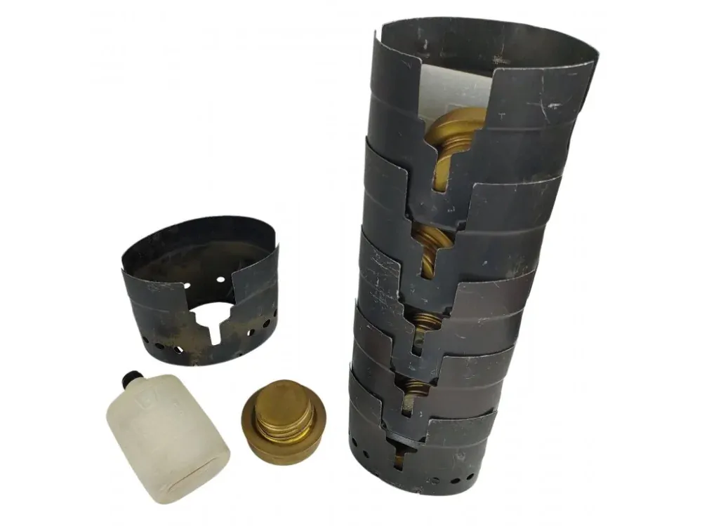 Vařič Švédsko lihový 3dílný se závětřím a s láhví na líh originál 