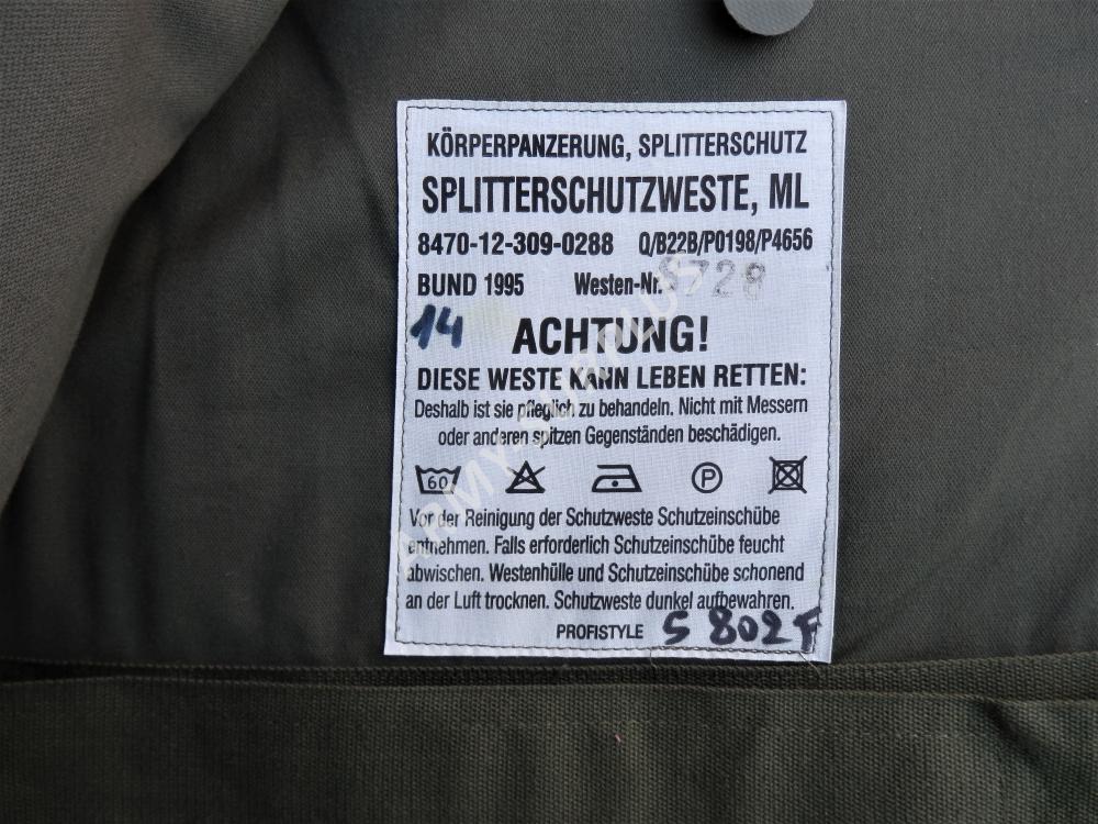 Neprůstřelná balistická vesta BW armády Bundeswehr originál Splitterschutzweste