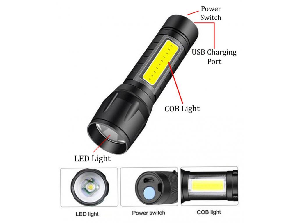 Svítilna kapesní LED ZOOM nabíjecí NAKIDA