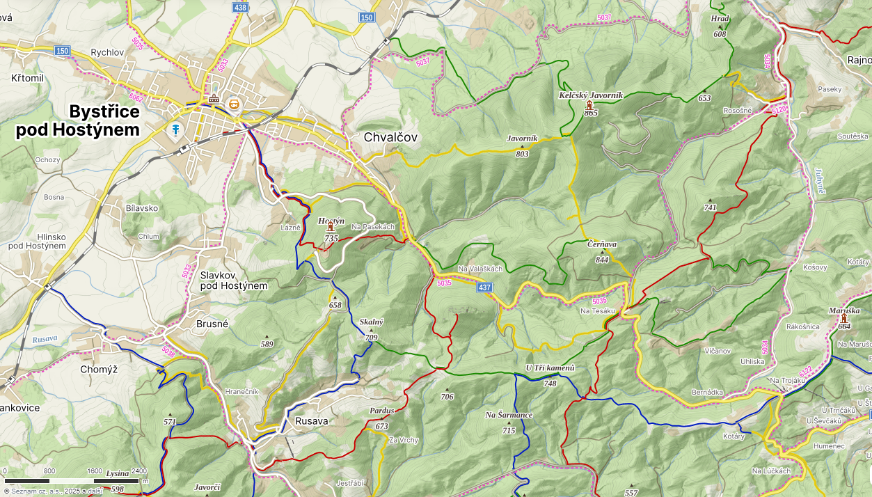 Mapa Hostýnské vrchy
